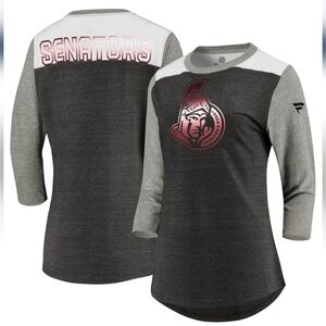 Large women's Ottawa Senators Fanatics‎ black and heathered gray 3/4 slee…